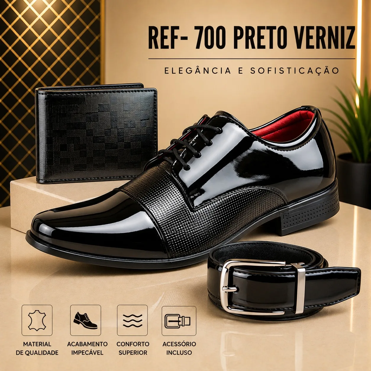 Arte do sapato social REF-700, preto verniz